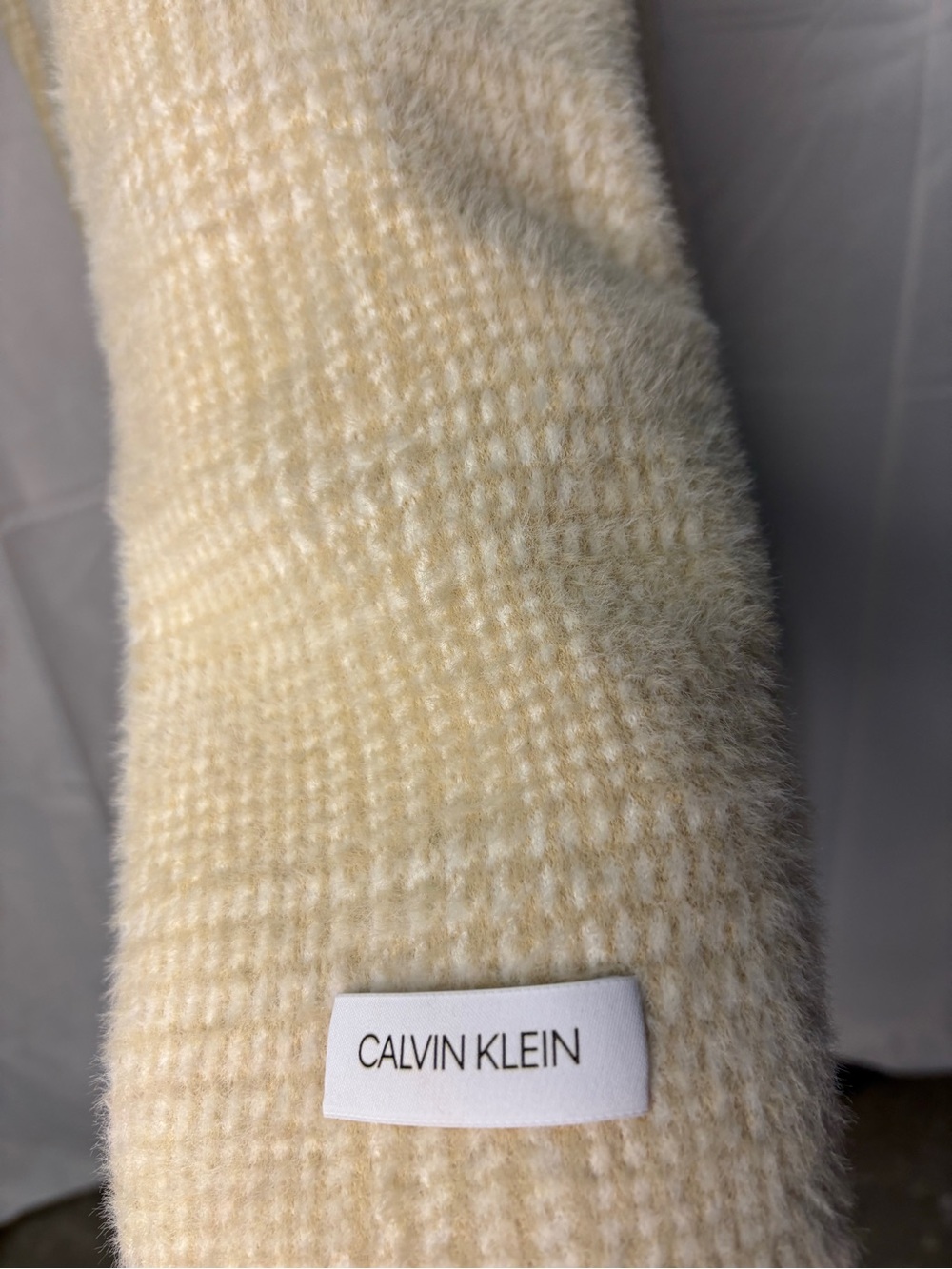 Calvin Klein Cream Plaid Long Coat Women’s Size 10 - Picture 4 of 9